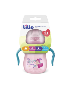 Copo 360º Evolution com alça 240ml Lillo - Rosa